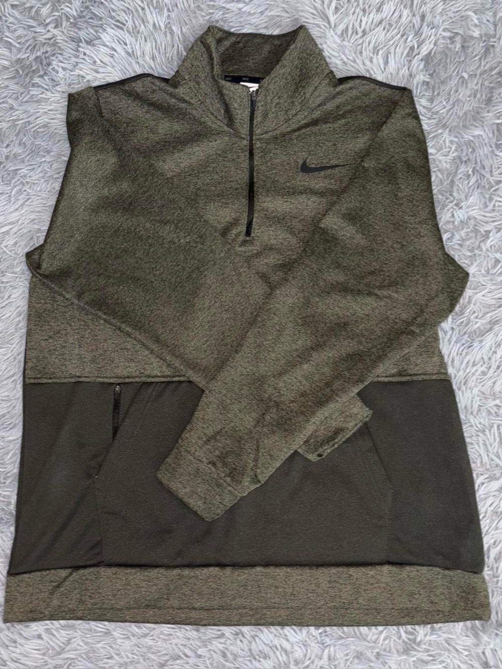 Nike Men’s Therma Fit Green Fleece 2 Tone Sweater 1/4 Zip Pullover Sweatshirt XL